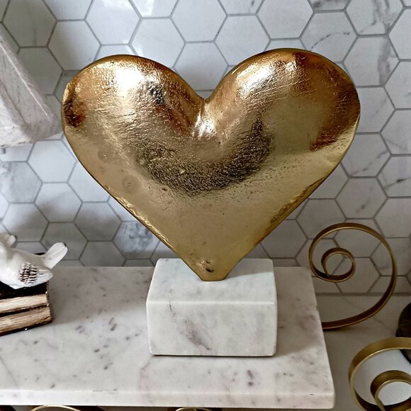NEW! BOHO CAST METAL & MARBLE HEART DECOR - Picture 4 of 5